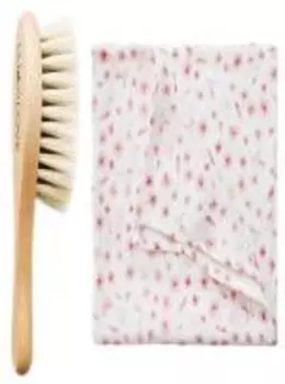 Щетка из мягкой козьей щетины и подгузник «Розовые цветы» LullaLove