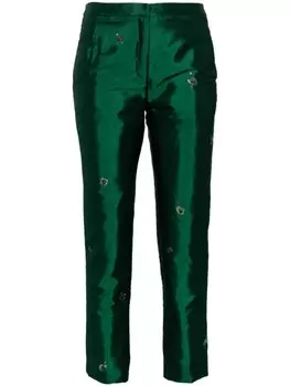 SHIATZY CHEN прямые брюки с цветочной вышивкой, зеленый