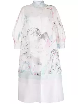 Shiatzy Chen шелковое пальто с принтом, белый