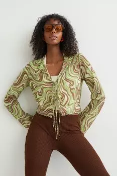 Шифоновая блуза с галстуком H&amp;M, светло-зеленый/узор