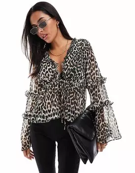 Шифоновая блузка ASOS DESIGN с леопардовым принтом и рюшами