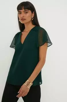 Шифоновая блузка Dobby с рукавами ангела Dorothy Perkins, зеленый