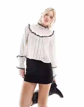 Шифоновая блузка Miss Selfridge с вышивкой и черной отделкой в классическом стиле