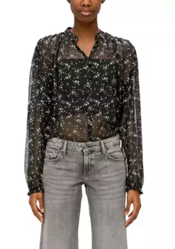 Шифоновая блузка QS с цветочным принтом по всей поверхности, цвет Black Aop