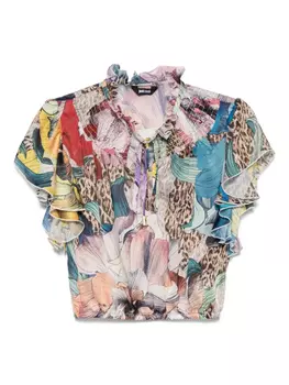 Шифоновая блузка с цветочным принтом Just Cavalli, синий