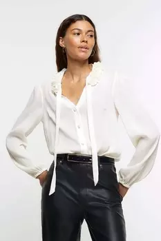 Шифоновая блузка с декоративным фирменным мотивом River Island, белый