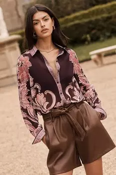 Шифоновая блузка с длинным рукавом, застегивающаяся на пуговицы Lipsy, фиолетовый