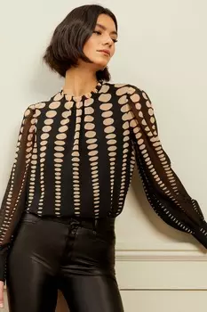 Шифоновая блузка с длинными рукавами и рюшами Love & Roses, черный