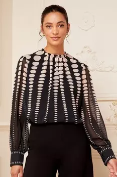 Шифоновая блузка с длинными рукавами и рюшами Love & Roses, черный