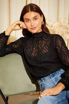 Шифоновая блузка с длинными рукавами и высоким вырезом Friends Like These, черный