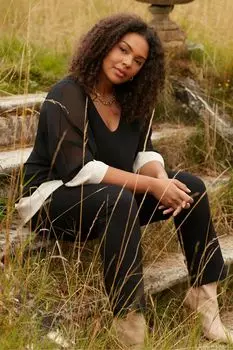 Шифоновая блузка с контрастным низом Live Unlimited, черный