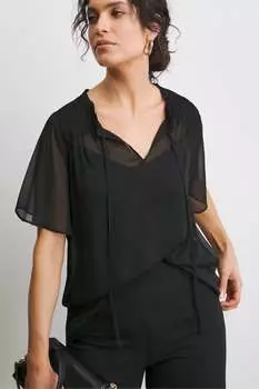 Шифоновая блузка с короткими рукавами Jd Williams, черный