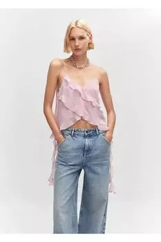 Шифоновая блузка с оборками Mango, розовый