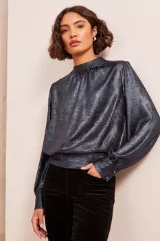 Шифоновая блузка с поясом на спине и сборками Friends Like These, синий