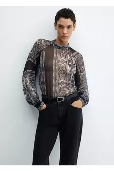 Шифоновая блузка с принтом Mango, черный