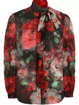 Шифоновая блузка с принтом роз Dolce & Gabbana, черный