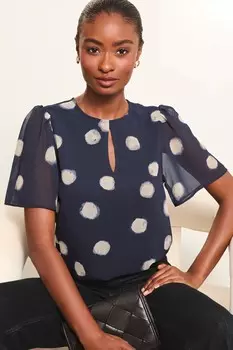 Шифоновая блузка с рукавами крылышками Lipsy, синий