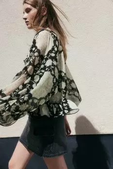 Шифоновая блузка с воланами H&M, черный