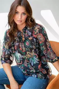 Шифоновая блузка Sian с рукавами 3/4 Pour Moi, черный