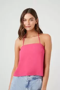 Шифоновая майка с разрезом на шее и лямкой на спине Forever 21, розовый