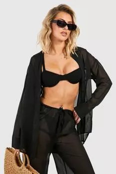 Шифоновая пляжная рубашка на пуговицах спереди boohoo, черный