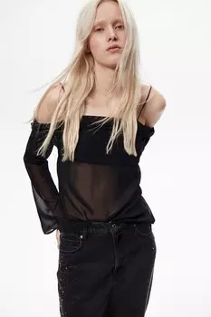 Шифоновая рубашка без плеч H&M, черный
