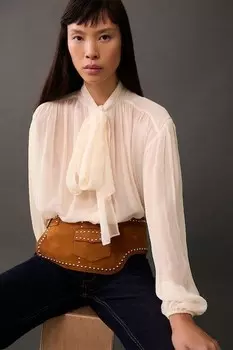 Шифоновая рубашка Kaia с лентой Mango, слоновая кость