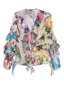 Шифоновая рубашка с цветочным принтом Just Cavalli, синий