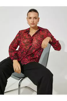 Шифоновая рубашка с длинным рукавом на пуговицах Koton, красный