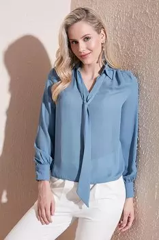 Шифоновая рубашка с V-образным вырезом и завязками 611BZ0047 Lela, голубые