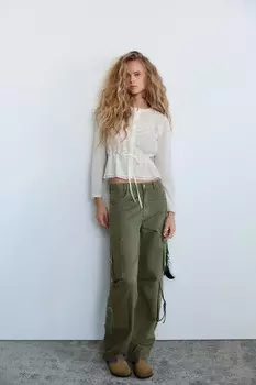 Шифоновая рубашка с вышивкой ZARA, экрю