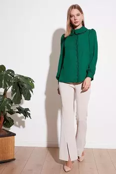 Шифоновая рубашка стандартного кроя с воротником 61114410 Lela, изумруд