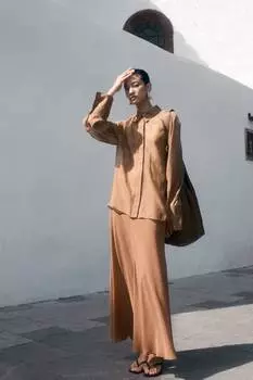Шифоновая юбка макси H&M, коричневый