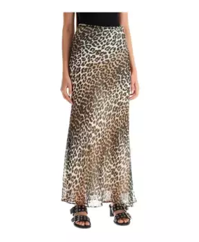 Шифоновая юбка макси с леопардовым принтом Ganni, коричневый