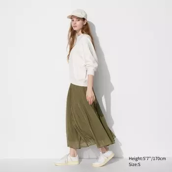 Шифоновая юбка UNIQLO, оливково-зеленый