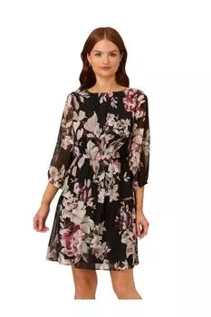 Шифоновое эластичное платье с цветочным принтом Adrianna Papell, черный