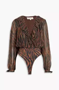 Шифоновое боди с запахом и тигровым принтом ROCOCO SAND, коричневый