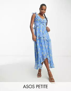 Шифоновое чайное платье миди миди с v-образным вырезом и пуговицами ASOS DESIGN Petite
