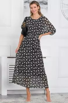 Шифоновое длинное платье со складками и рукавами «летучая мышь» Jolie Moi, черный