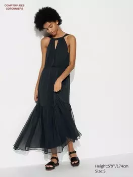 Шифоновое длинное платье Uniqlo, черный
