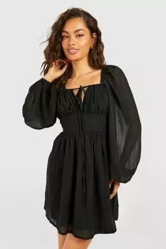Шифоновое мини-платье Milkmaid boohoo, черный