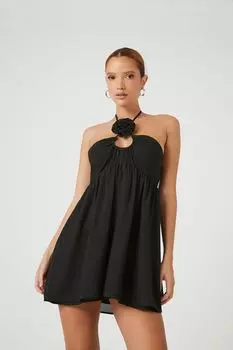 Шифоновое мини-платье с бретелькой на бретельках с розочкой Forever 21, черный