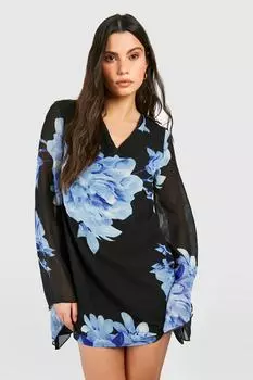 Шифоновое мини-платье с цветочным принтом и капюшоном boohoo, мультиколор