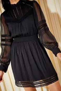 Шифоновое мини-платье с длинными рукавами и кружевной отделкой Friends Like These, черный