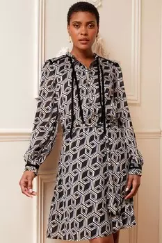 Шифоновое мини платье с длинными рукавами и завязкой на шее Love & Roses, черный