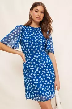 Шифоновое мини-платье с короткими рукавами Friends Like These, синий