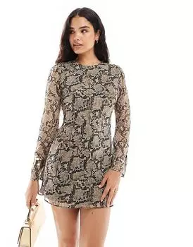 Шифоновое мини-платье с завязкой на рукаве со змеиным принтом ASOS DESIGN