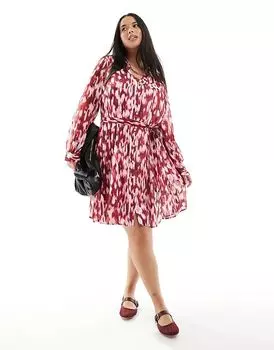 Шифоновое мини-платье с завязкой на талии с принтом ревеня Vero Moda