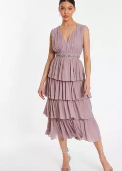 Шифоновое многоярусное платье-миди Quiz, розовый