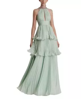 Шифоновое многоярусное платье с высоким воротом и вырезом Mac Duggal, зеленый